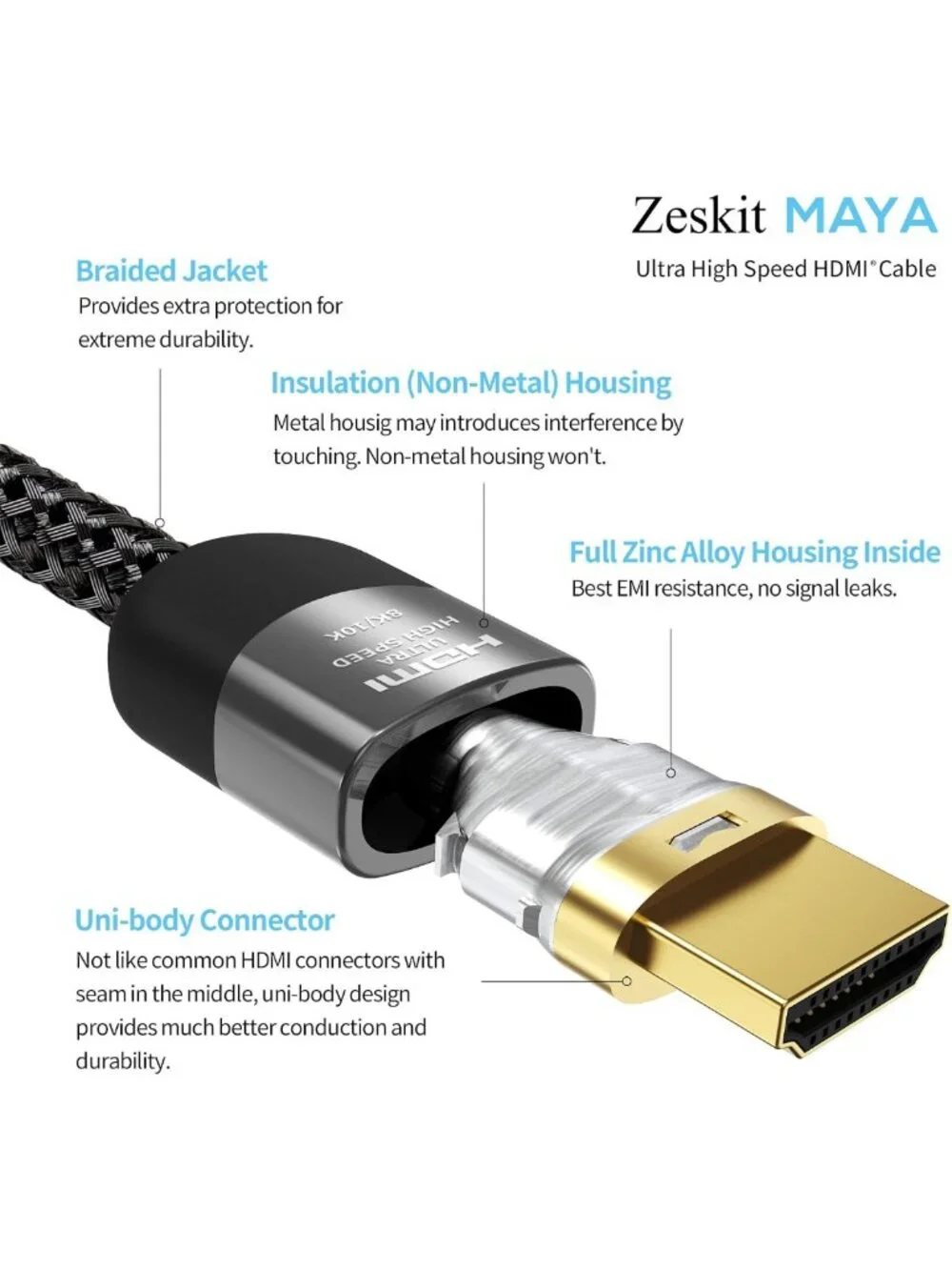 8K HDMI Cable 48Gbps for Gaming, Soundbar, eARC, HDR10, Dolby Vision - 6ft